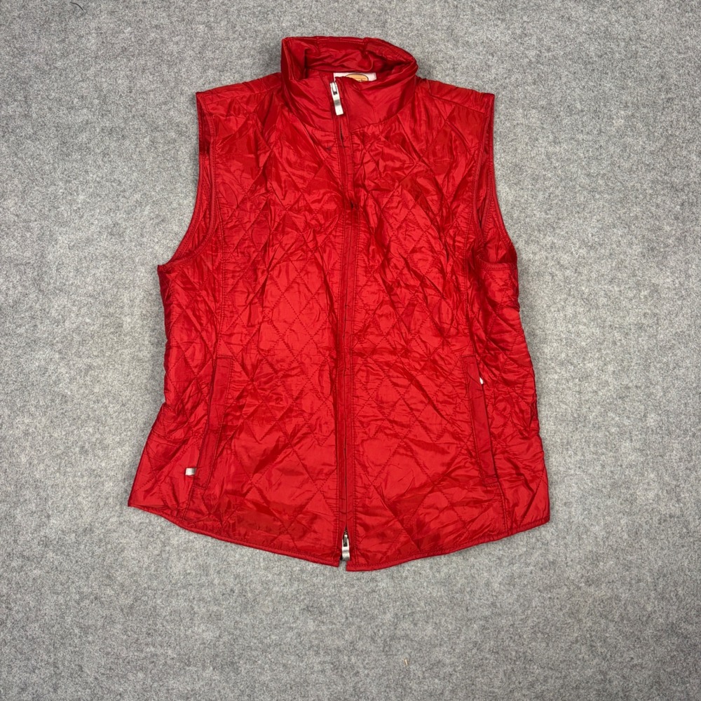 Talbots Womens Red Quilted Full Zip Puffer Vest Size Small Lightweight Layering